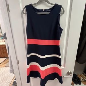 Tommy Hilfiger dress (size 12) navy pink white sleeveless, A-line, scoop neck